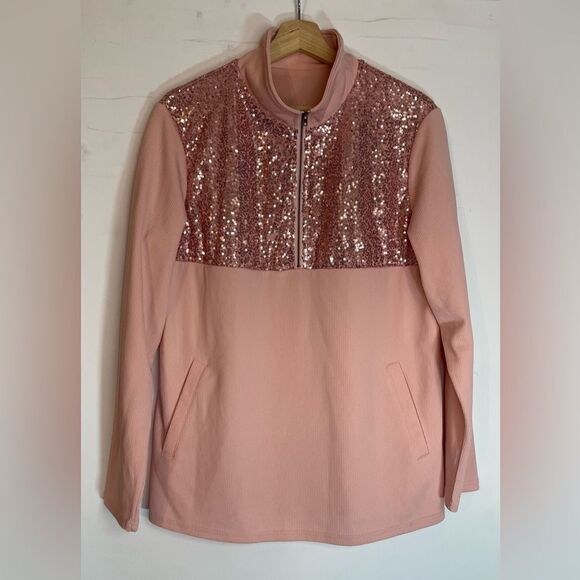 5 for $25🔥XL Sequined Pink Half Zip Pull Over Sweater - Picture 1 of 5